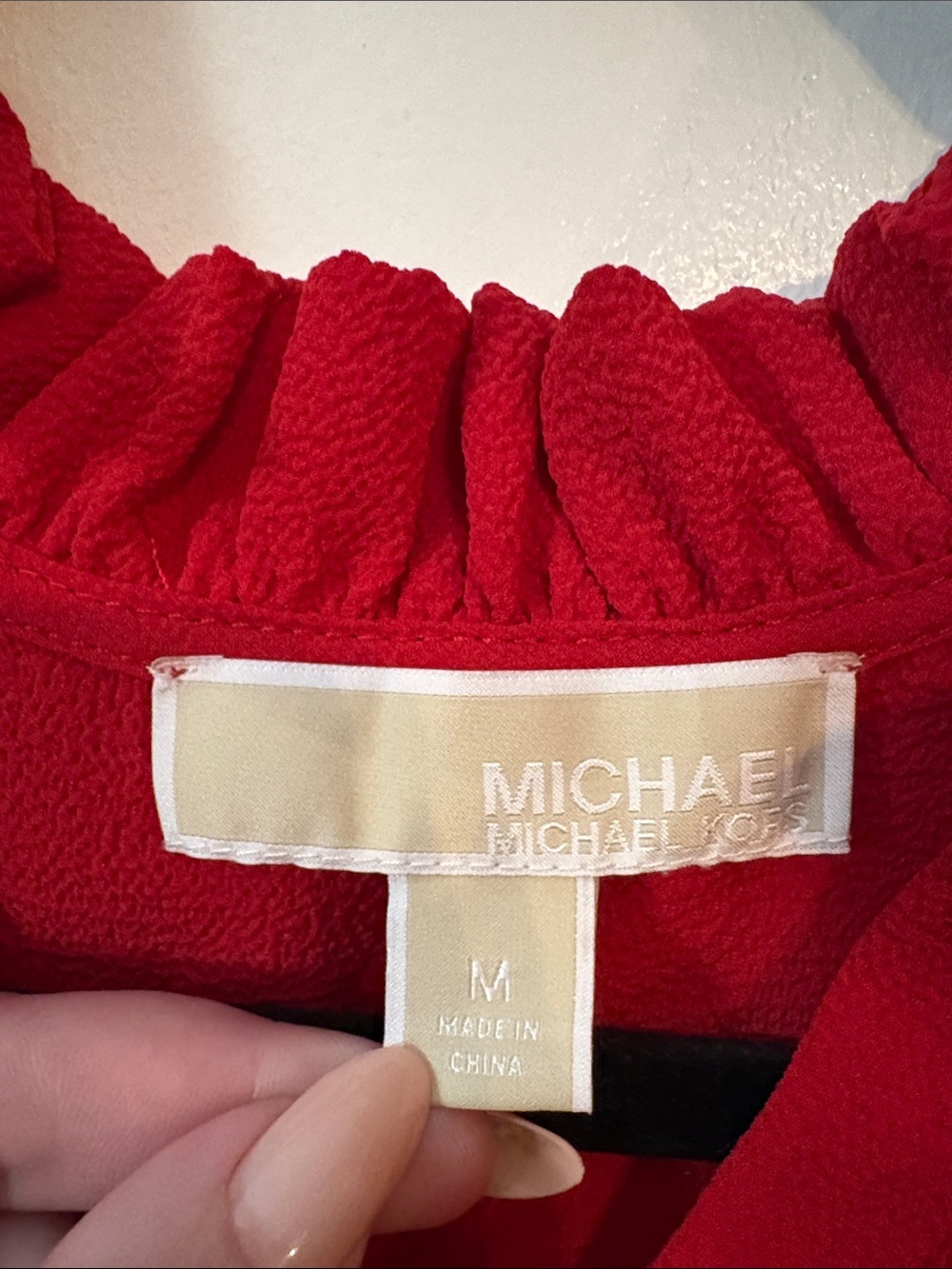MICHAEL Michael Kors Red Ruffled V-Neck Bell Sleeve Blouse - Picture 3 of 5